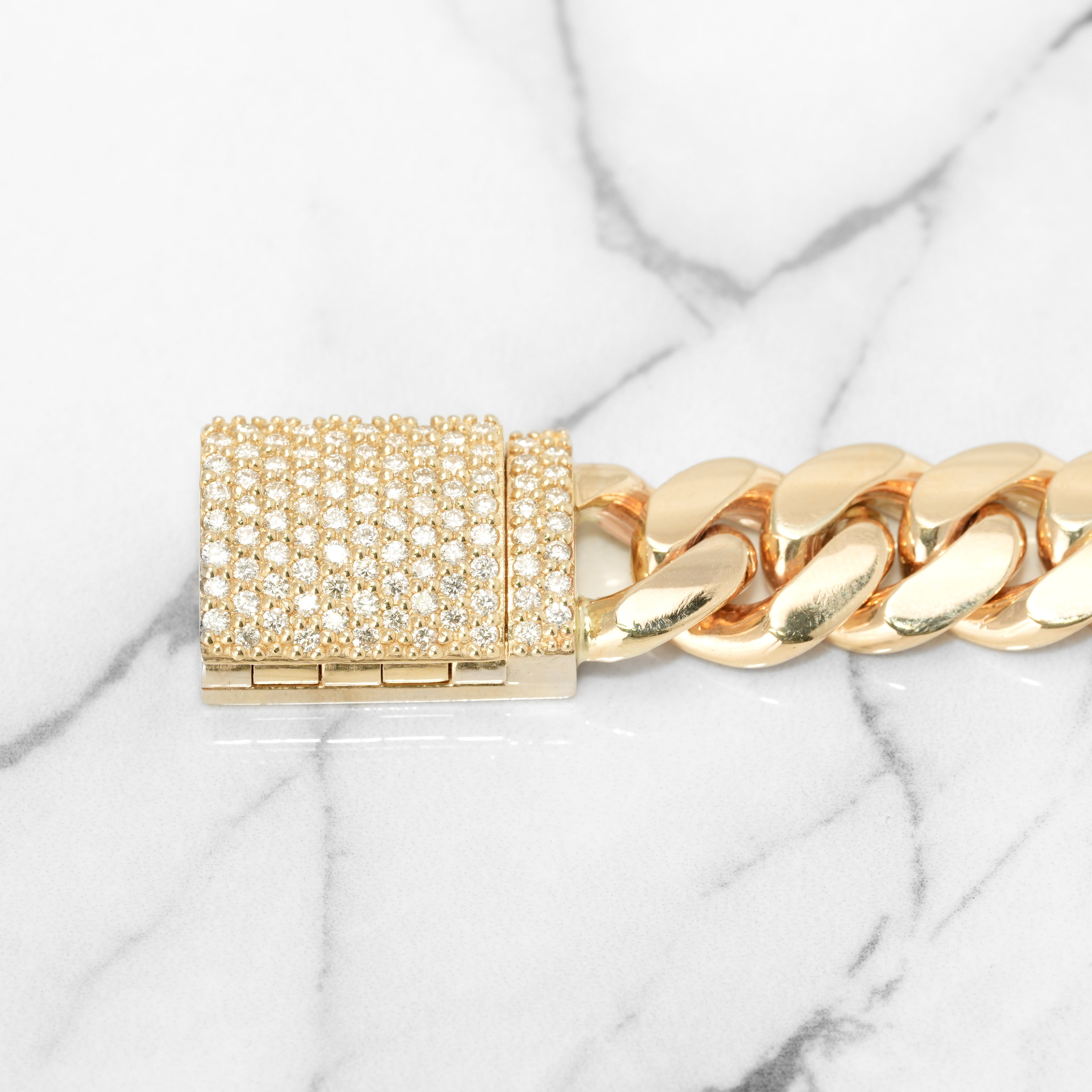 Men's Bracelet 10K Cuban Yellow Gold box lock paved with