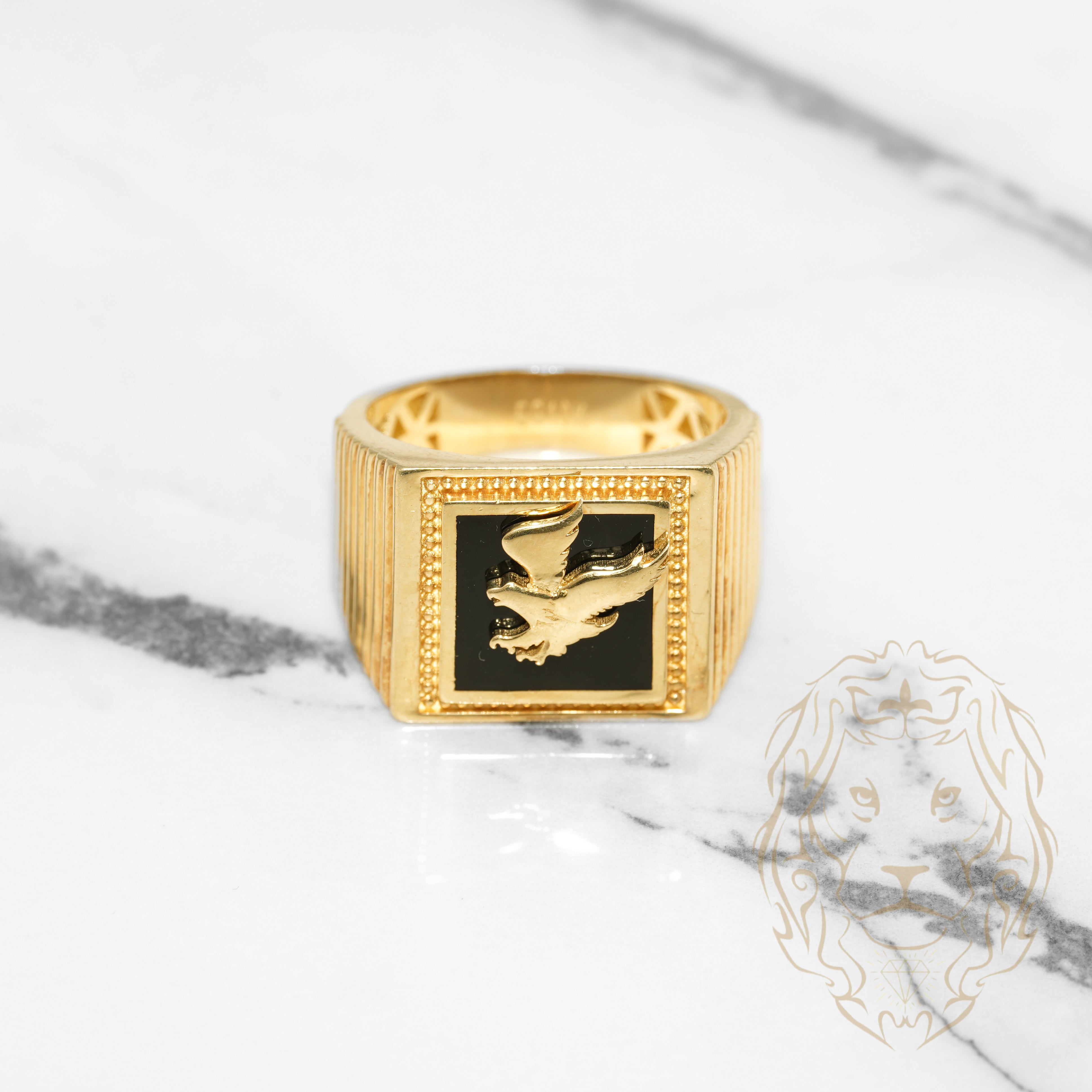 Men's ring 10K two-tone yellow white gold square signet with