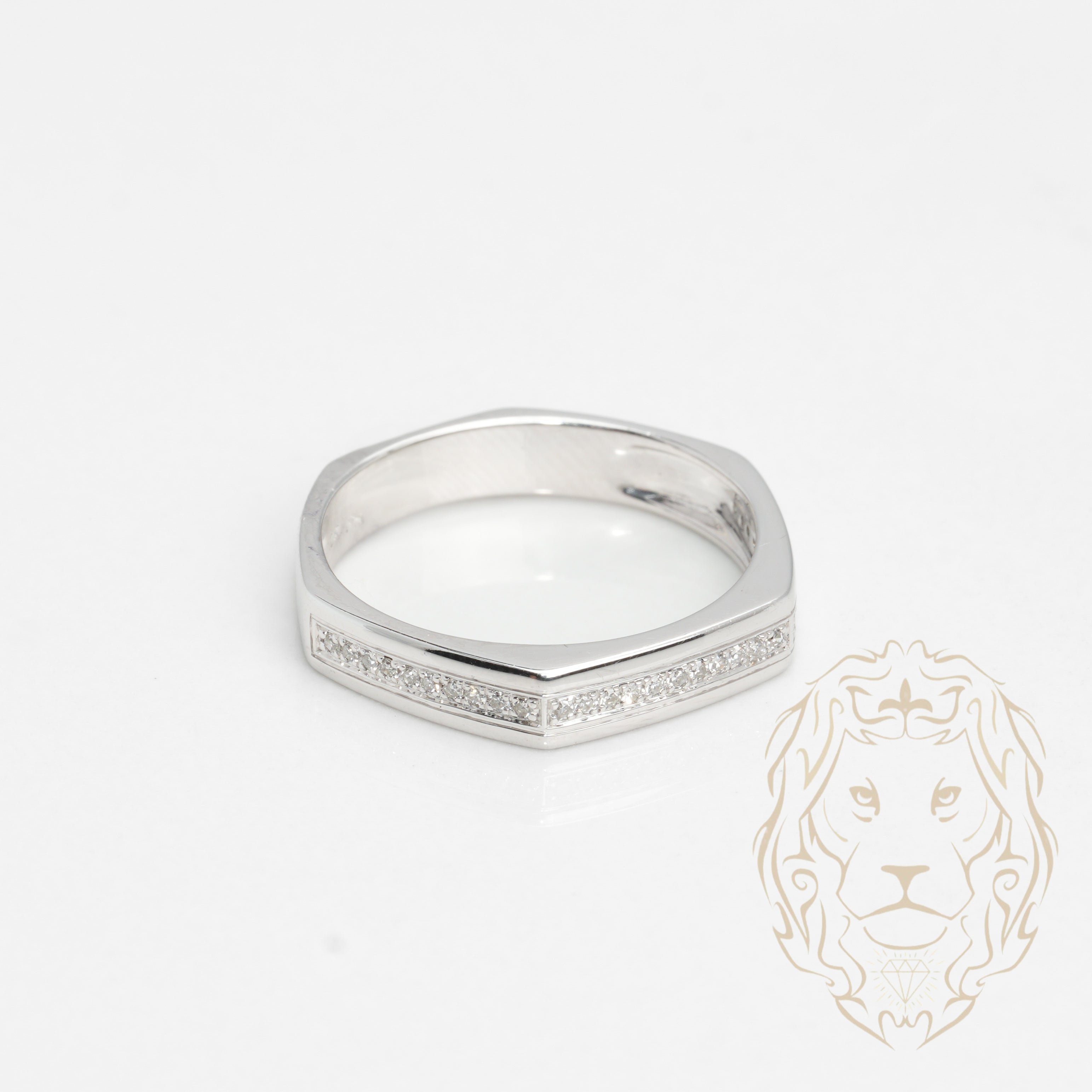 Bague jonc 10K blanc semi-éternité géométrique pavé de diamants