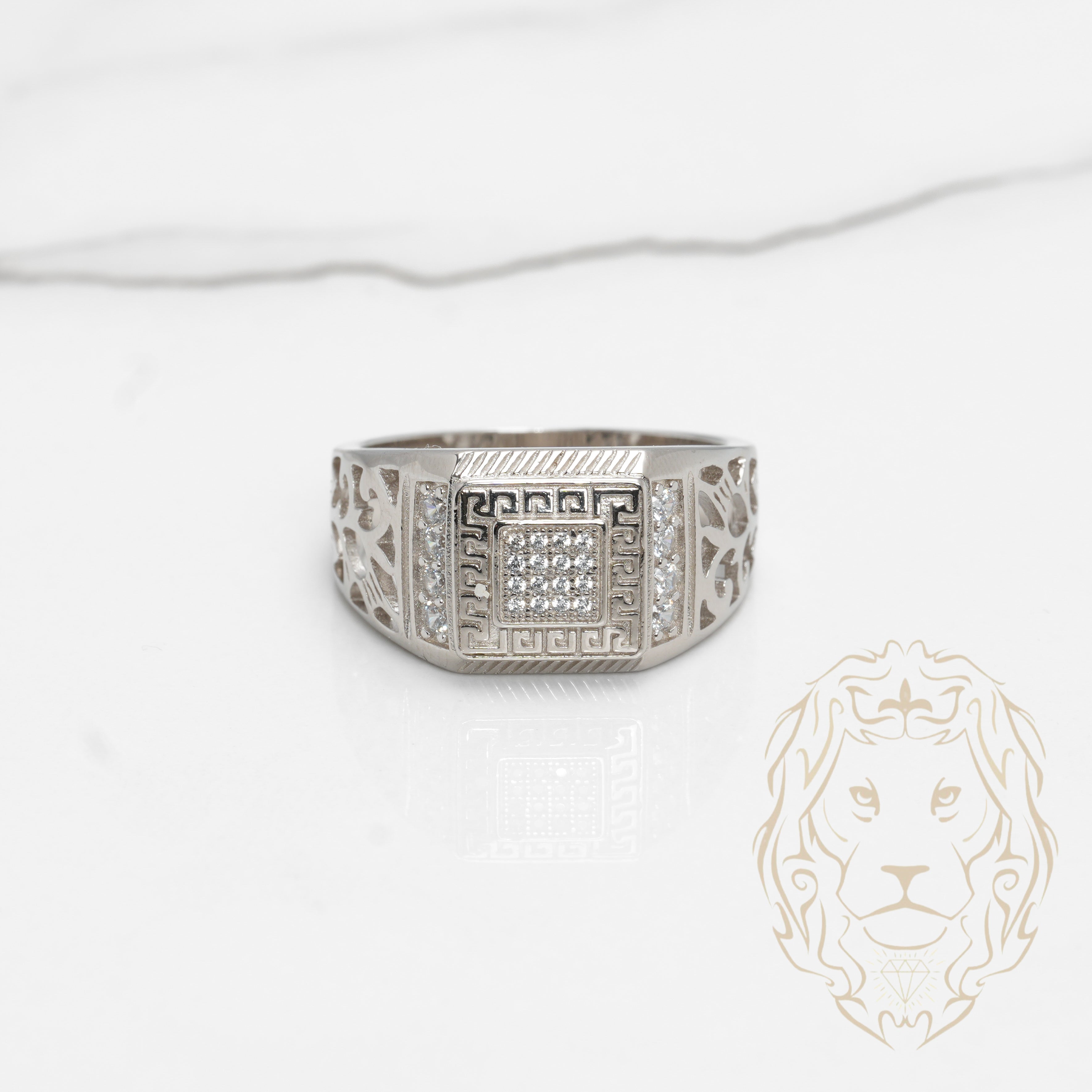 Bague Argent signet carré motif medusa pavé cz- RIS528