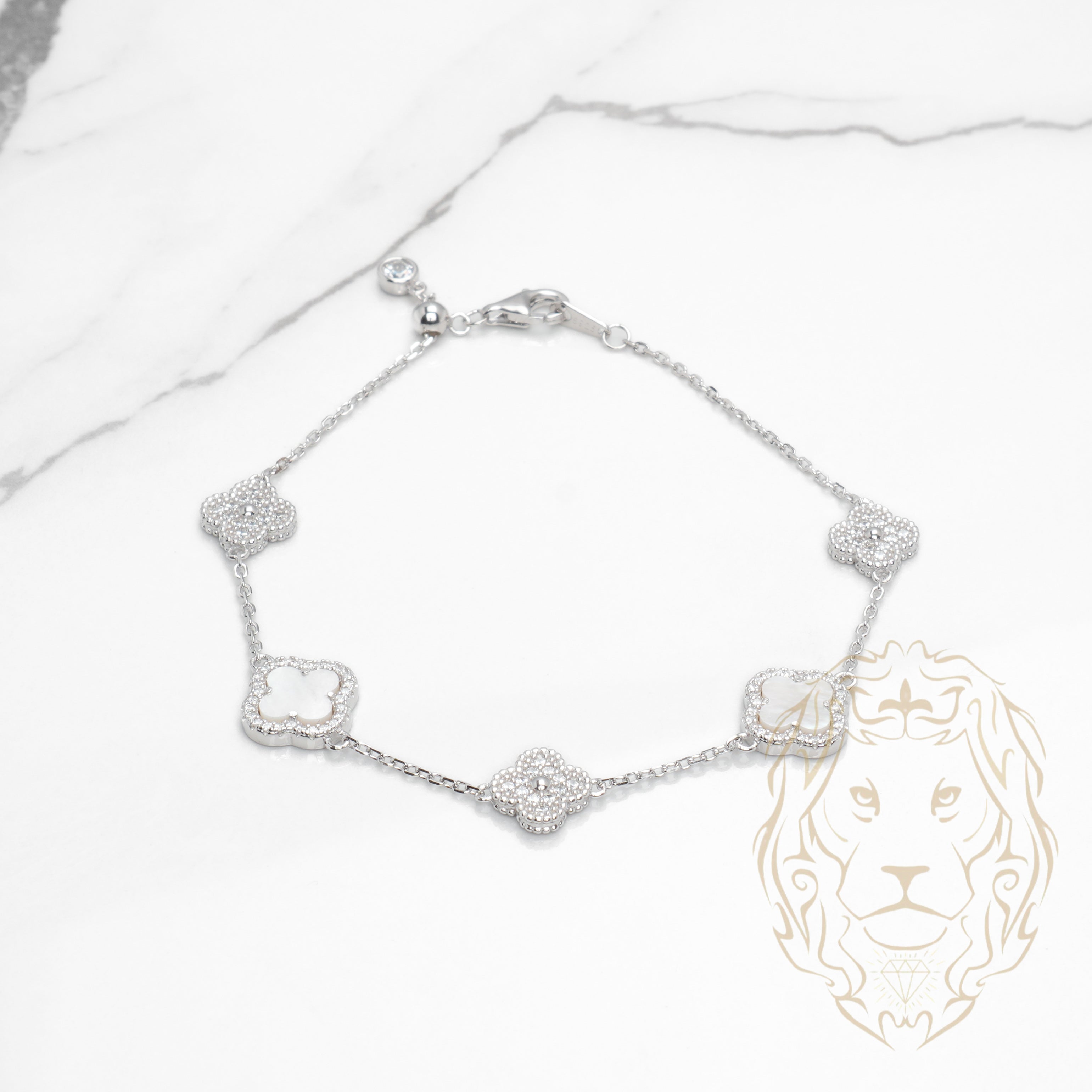 White Gold Bracelet Trefle Nacre Van Cleef Bracelet Argent Trèfles