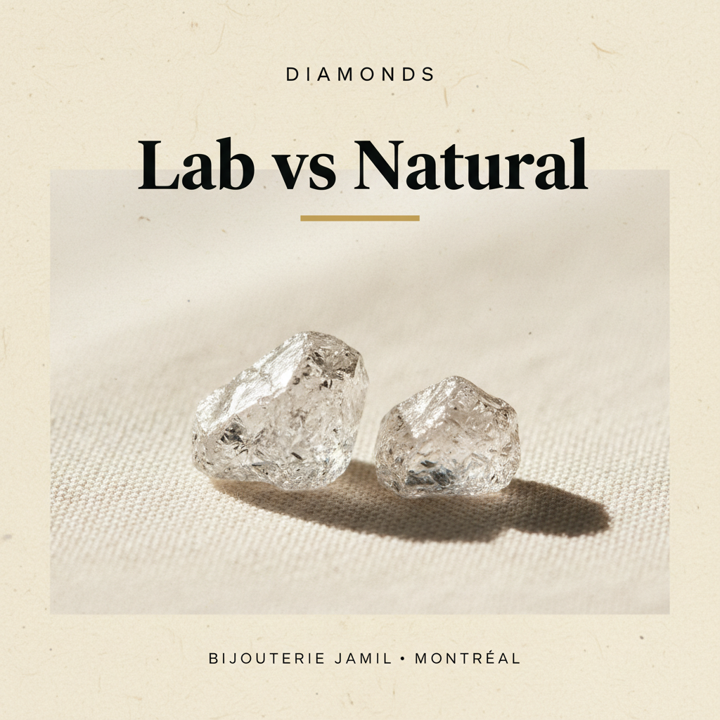 Bijouterie Jamil — Lab vs Natural — editorial poster