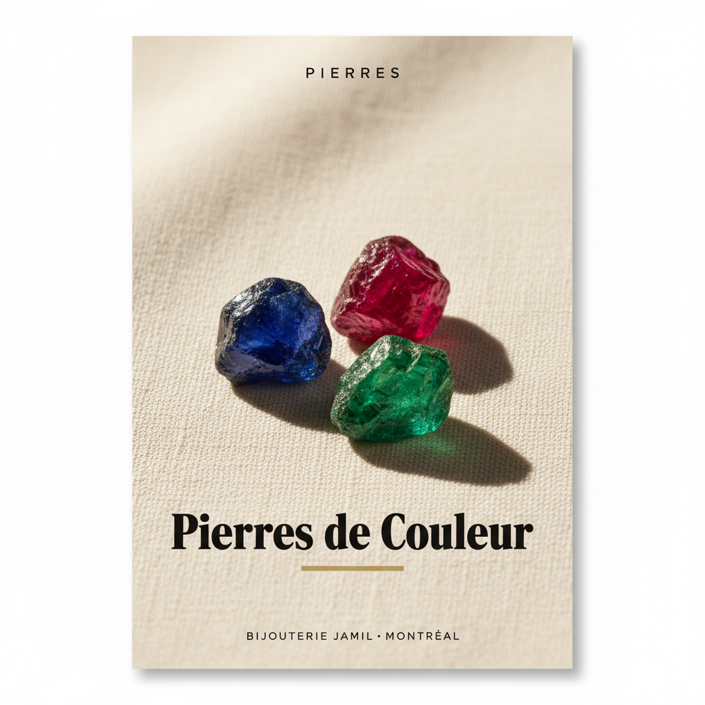 Bijouterie Jamil — Pierres de Couleur — affiche editoriale