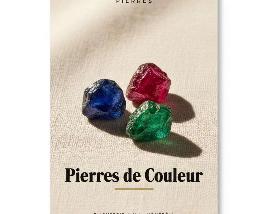 Bijouterie Jamil — Pierres de Couleur — affiche editoriale
