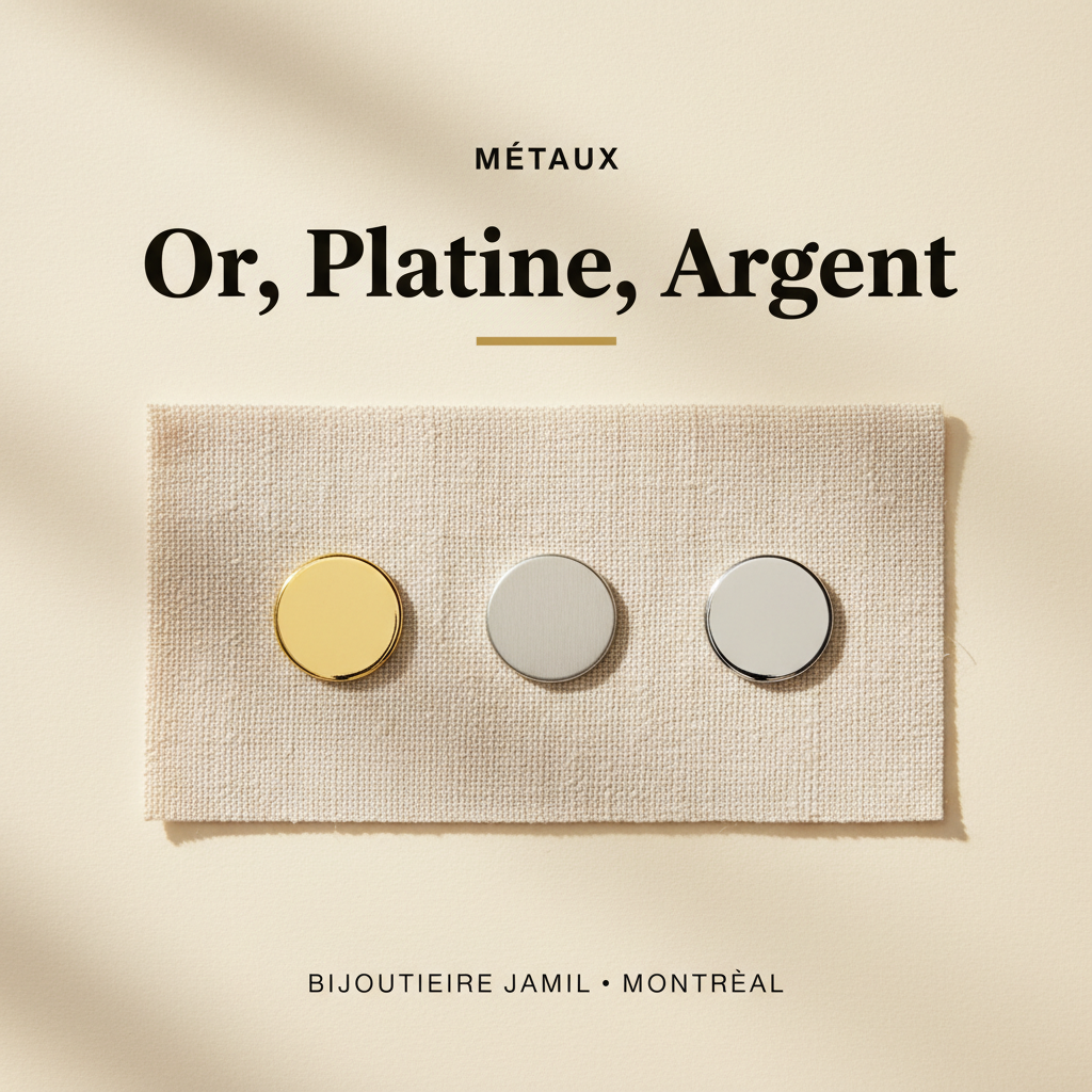 Bijouterie Jamil — Or, Platine, Argent — affiche editoriale