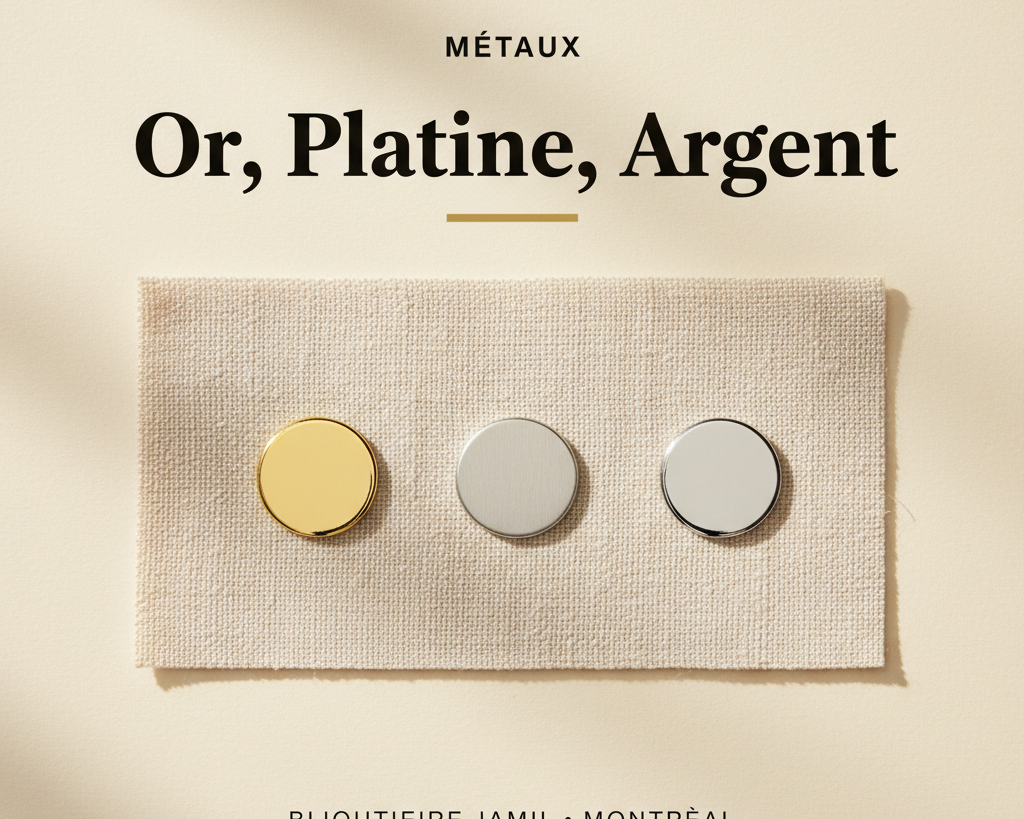 Bijouterie Jamil — Or, Platine, Argent — affiche editoriale