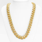 Chaîne - Or 10K deux tons jaune & blanc cuban link coupe diamant 14mm - CHG146