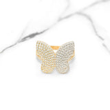 Bague - Or 10K deux tons jaune & blanc papillon pavé cz - RIG402