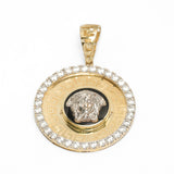 Pendentif - Or 10K deux tons jaune & blanc médaillon tête de méduse avec motif clé grecque pavé cz - PEG166