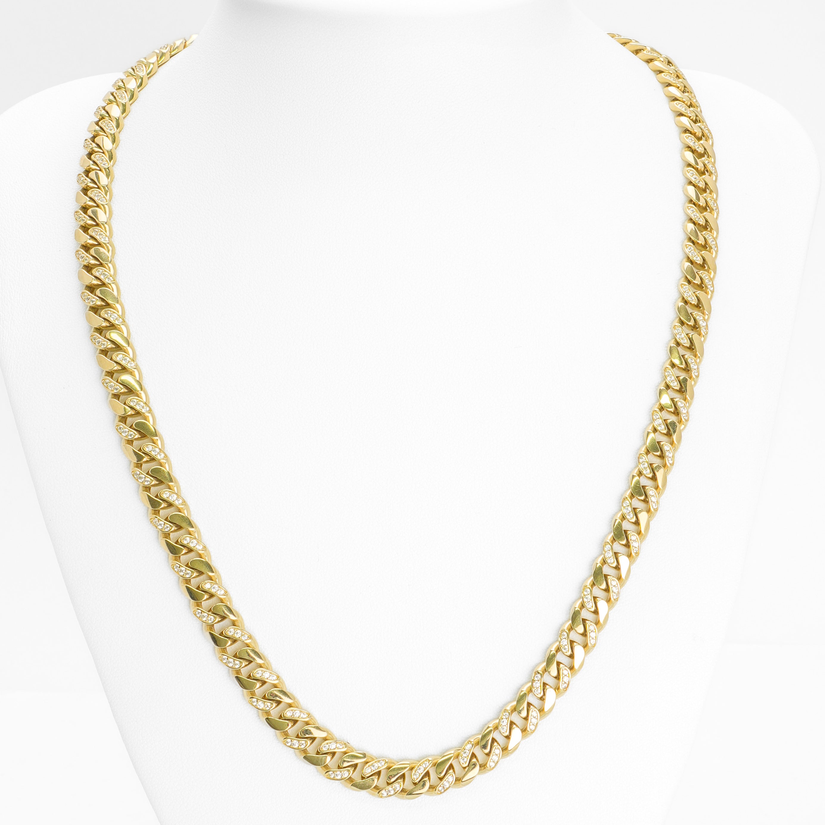 Chain 10K Yellow Gold Cuban links monaco cz pave 8mm CHG165