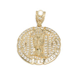 Pendant - 10K Yellow Gold medallion Jesus head with cz pavement - PEG175