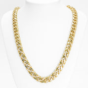 Chain - 10K Yellow Gold Cuban links monaco cz pave 11.5mm 22.5"- CHG167
