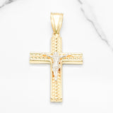 Pendant - 10K two-tone yellow & white gold cross with polished Jesus - PEG306