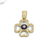 Pendentif - Or 10K jaune mauvais oeil dans un trèfle pavé cz - PEG269