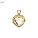 Pendentif - Or 10K jaune médaillon photo en forme de coeur avec motif de fleur gravé - PEG273