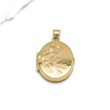 Pendentif - Or 10K jaune médaillon photo ovale avec fleur gravée - PEG274