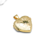 Pendentif - Or 10K jaune médaillon photo en forme de coeur avec motif de fleur gravé - PEG276