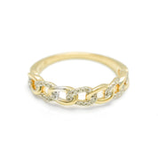 Bague - Or 10K deux tons jaune & blanc petits maillons pavés de diamants naturels 0.12CT - RIGD005