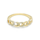 Bague - Or 10K deux tons jaune & blanc petits maillons pavés de diamants naturels 0.12CT - RIGD005