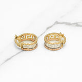 Huggies - 10K gold tricolor yellow, white & pink greek key with diamond cut border - BOG324