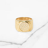 Bague - Or 10K jaune bande style montre avec facette pavée de diamants naturels - RIGD009