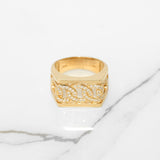 Bague - Or 10K jaune maillons curb pavés de diamants naturels - RIGD010