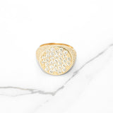 Bague - Or 10K jaune facette ronde pavée de diamants naturels - RIGD011