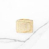 Bague - Or 10K jaune facette carré pavée de diamants naturels - RIGD012