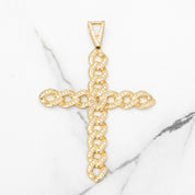 Pendant - 10K Yellow Gold Cuban cross links paved with natural diamonds - PEGD007
