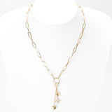 Women's necklace - 10K yellow gold paperclip with cz clover, star, flower & heart charms 18" - CHG304