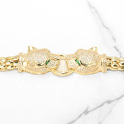 Bracelet - Or 10K jaune double tête de panthère pavé cz 8" - BRG296