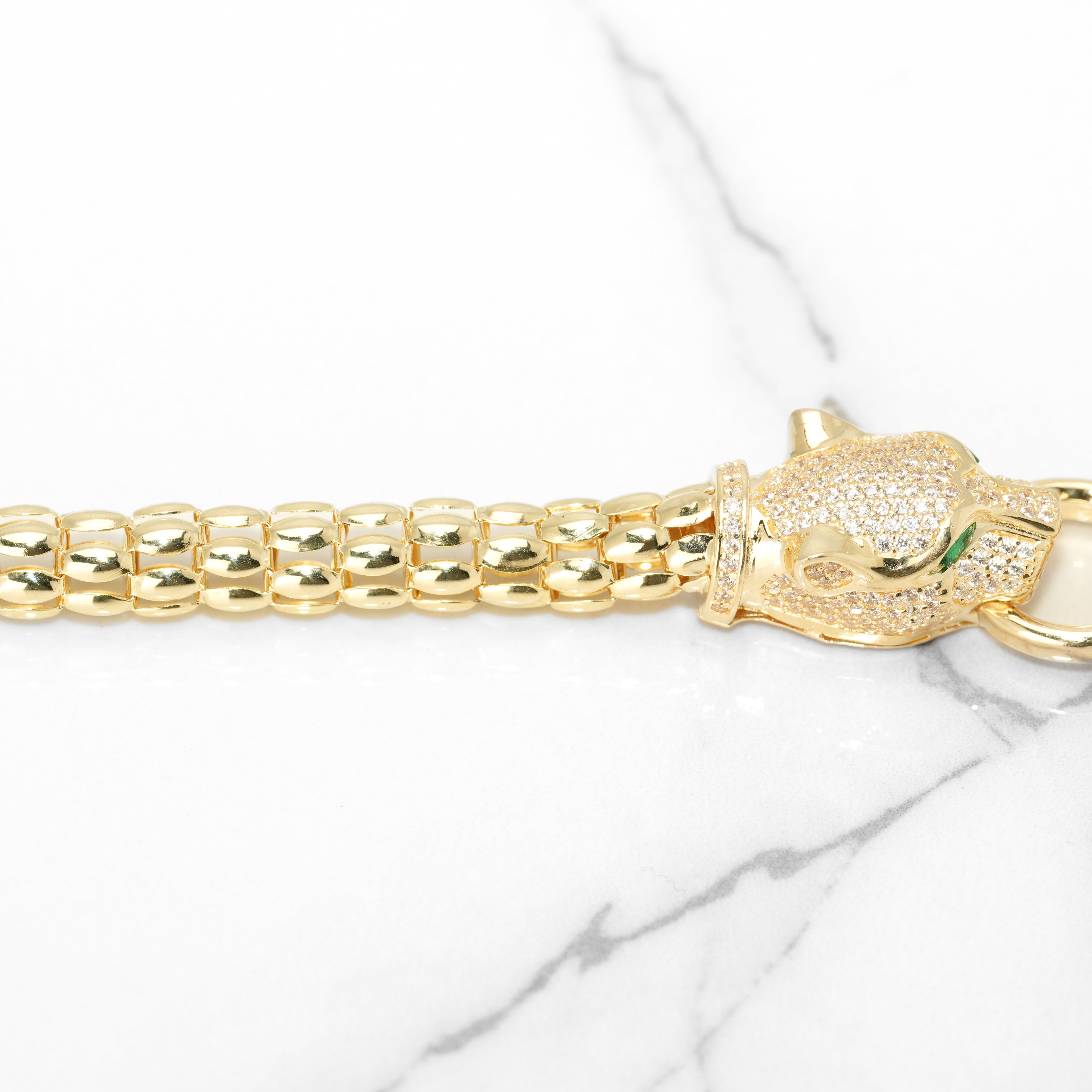 Bracelet - Or 10K jaune double tête de panthère pavé cz 8" - BRG296