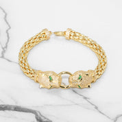 Bracelet - Or 10K jaune double tête de panthère pavé cz 8" - BRG296