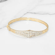 Lady's Bangle - 10K Yellow Gold with Greek Key and Cz Pave - BRG104
