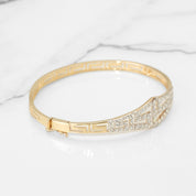 Lady's Bangle - 10K Yellow Gold with Greek Key and Cz Pave - BRG104