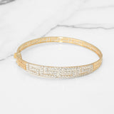 Bracelet jonc - Or 10K deux tons jaune & blanc motif clé grecque pavé cz - BRG307
