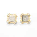Studs - Or 10K deux tons jaune & blanc carré & bordure pavé cz - BOG368