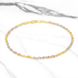 Bracelet de cheville femme - Or 10K tricolore jaune, blanc & rose torsade laser cut 3.2mm 10" -  ANG043