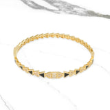Bracelet jonc - Or 10K jaune motif triangles noirs & pavé cz - BRG350