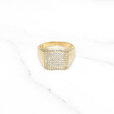 Bague - Or 10K deux tons jaune & blanc signet carré pavé cz - RIG448