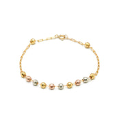 Bracelet - Or 10K tricolore jaune, blanc & rose paperclip avec perles coupe diamant 6.5" - BRG188