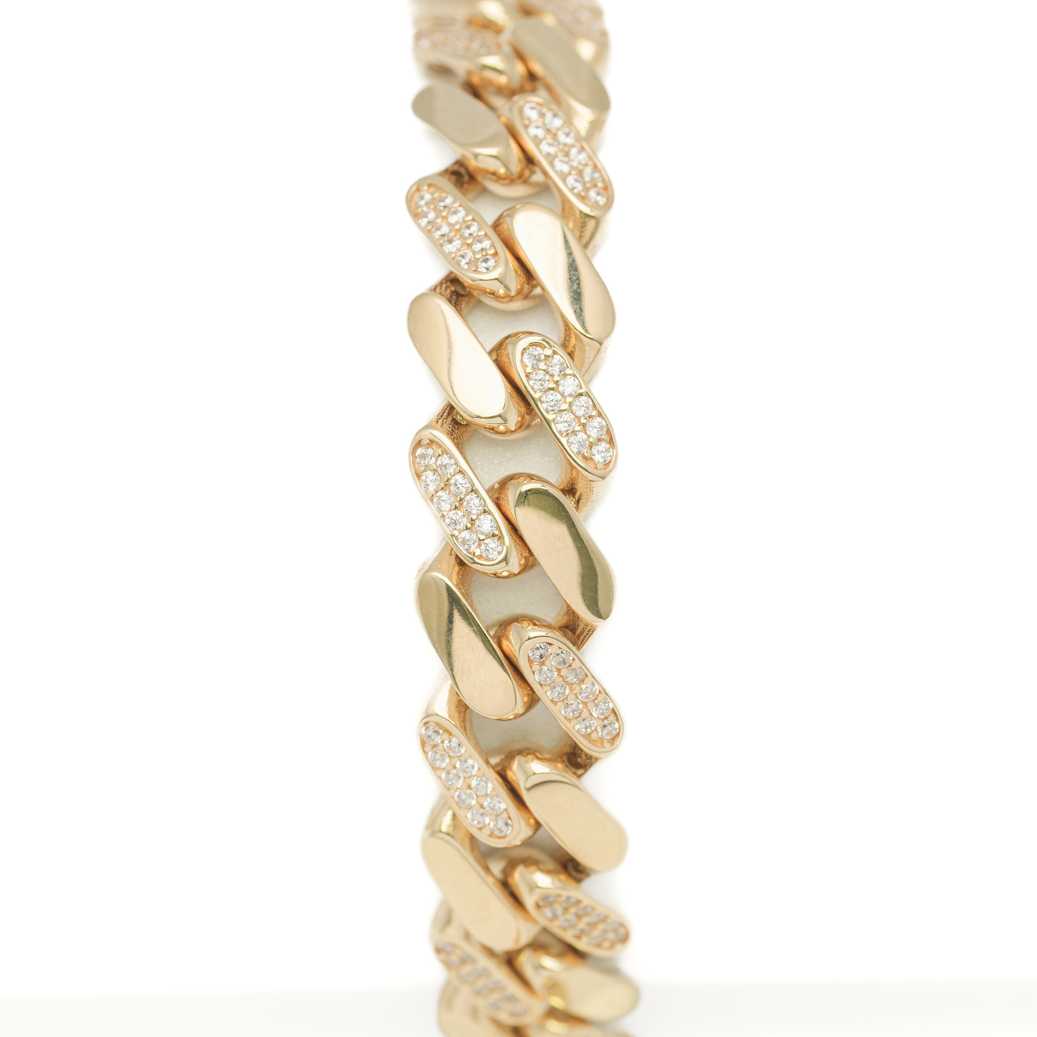 Men's Bracelet - 10K Yellow Gold Cuban Pave Cz Links with 8.5" Jellyfish Head Clasp - BRG181