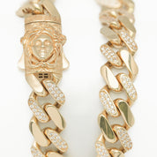 Men's Bracelet - 10K Yellow Gold Cuban Pave Cz Links with 8.5" Jellyfish Head Clasp - BRG181