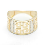 Bague - Or 10K deux tons jaune & blanc motif clé grecque pavé cz - RIG310