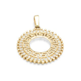 Pendant - 10K Yellow Gold Medallion with Greek Key and Cz Pavement - PEG194