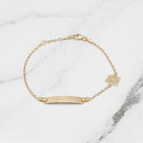 Bracelet - Or 10K jaune barre gravable 4mm avec fleur - BRG558