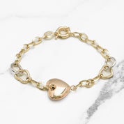 Lady's Bracelet - 10K Gold tricolor yellow, white & pink polished heart with heart links & 7.5" cable - BRG206