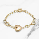 Bracelet - Or 10K tricolore jaune, blanc & rose coeur poli avec coeurs & câble 7.5" - BRG206