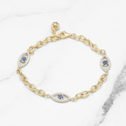 Bracelet - Or 10K deux tons jaune & blanc trois mauvais oeil pavé cz avec câble 7.5" - BRG208