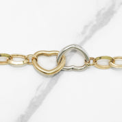 Lady's Bracelet - 10K Gold tricolor yellow, white & pink polished heart with heart links & 7.5" cable - BRG206